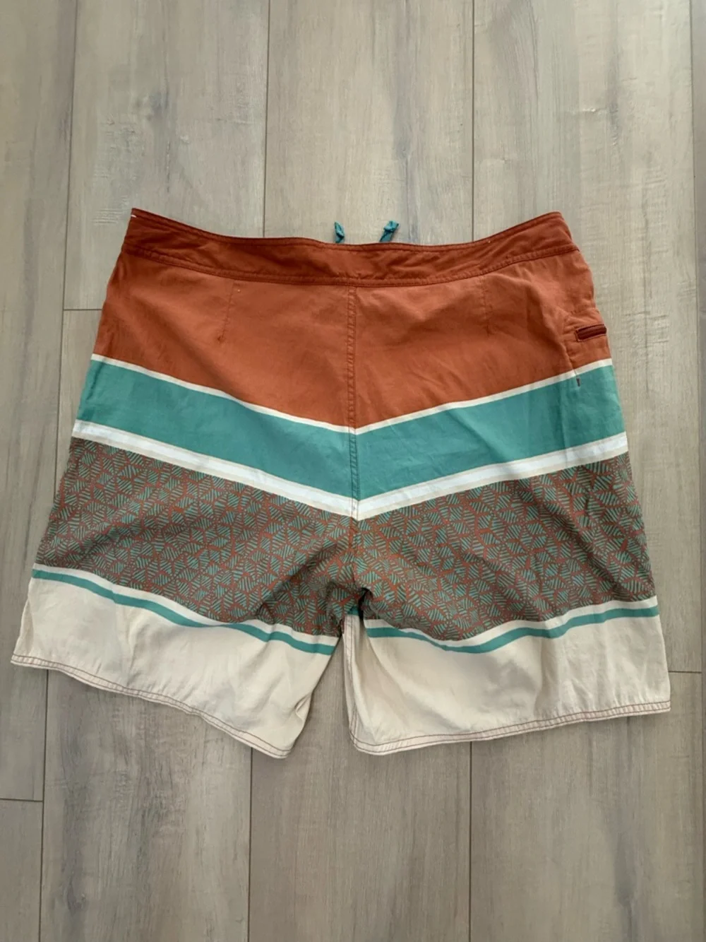 Patagonia Men's Wavefarer Board shorts Rust & Teal Striped Swim Trunks